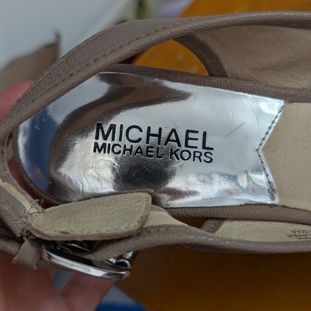 Michael Kors Beige Wedge Slingback Sandals - Picture 6 of 9